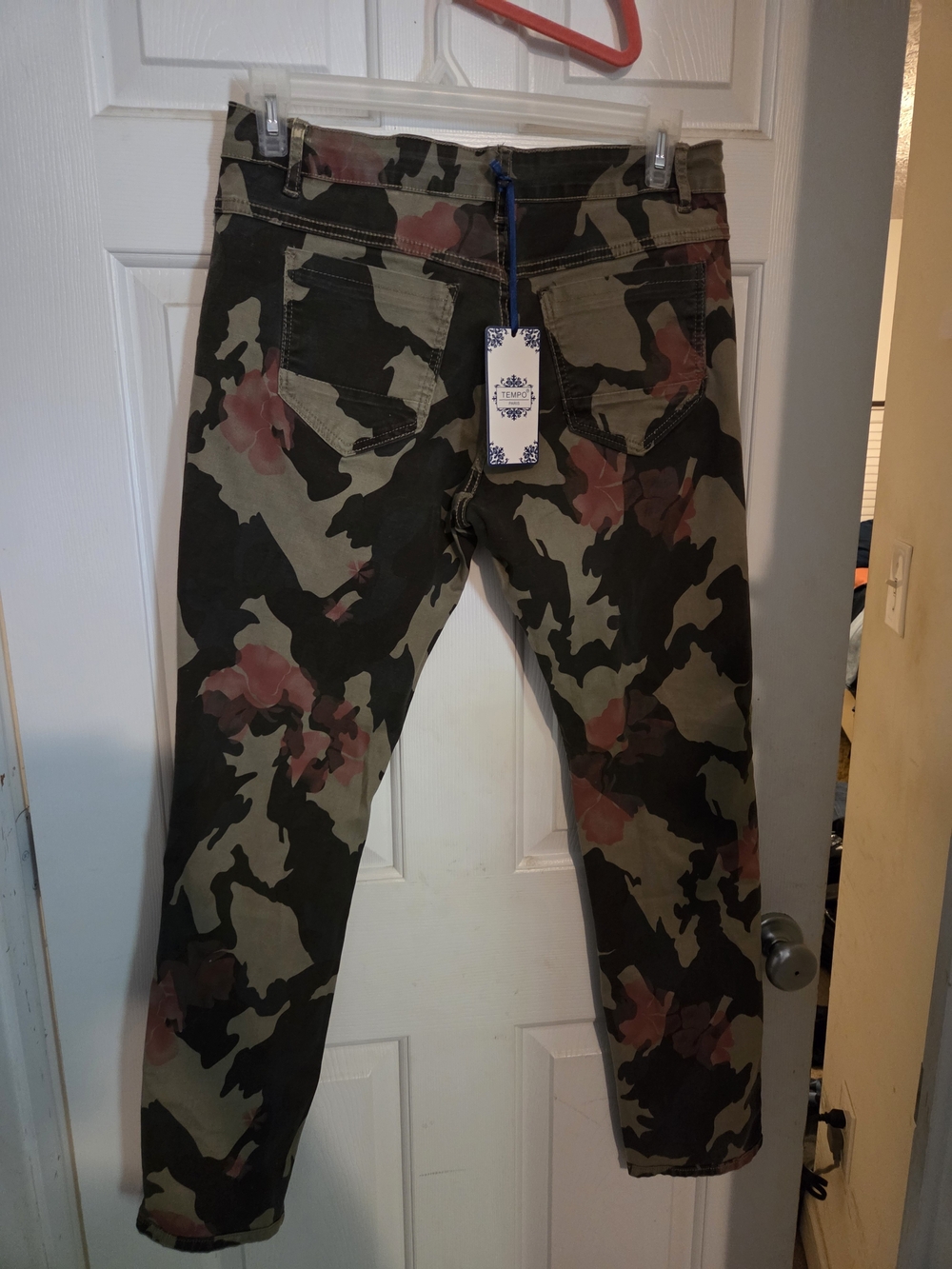 Tempo Paris Women's Bootcut Camo Jeans - Olive, Black & Pink Floral